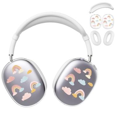 Imagem de BlHMCASE Capa de fone de ouvido para AirPods Max, capas de fones de ouvido transparentes arco-íris fofas, capa de silicone branca para fones de ouvido para Apple AirPods Max