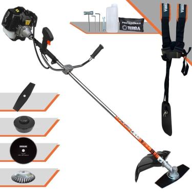 Imagem de Roçadeira Lateral Completa Terra GRH-520 À Gasolina Motor 2 Tempos 2,5HP 52cc 6.500rpm + Kit Extra de Lâmina 80 Dentes e Escova de Aço 38 Cerdas
