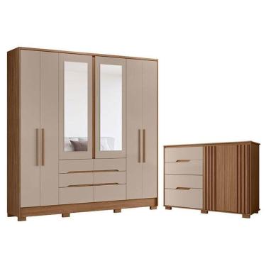 Imagem de Guarda Roupa Casal San Francisco E Cômoda Texas Carvalho Fendi - Moval