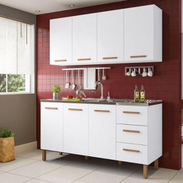 Imagem de Armário de Cozinha com Balcão Fortaleza 3 portas Branco - Milani Movel