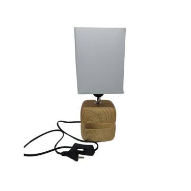 Imagem de Abajur Branco Com Base De Cerâmica Madeira 30X12,5Cm