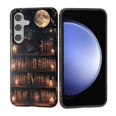 Imagem de Capa para Samsung Galaxy S24, silicone macio fosco + PC rígido antiarranhões de corpo inteiro resistente à prova de choque capa protetora 2 em 1 para mulheres e homens - gótico estante lua