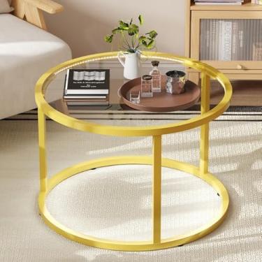 Imagem de Mesa de centro moderna de vidro, mesa de centro redonda minimalista, mesa de café e chá, simples para coquetéis de chá, mesas centrais modernas com luzes LED para casa, escritório, quarto, dourado