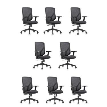 Imagem de Conjunto 8 Cadeiras para Escritório Alpha Giratórias Diretor com Braços Ajustáveis Preto