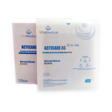 Imagem de Curativo Carvão Ativado com Prata 10,5x10,5 Acticare VitaMedical- 10 U