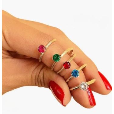 Imagem de Kit 5 Anéis Solitários Femininos Banhados a Ouro 18K com Pedras de Zir