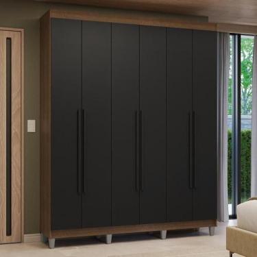 Imagem de Guarda-roupa Casal Com Pés 6 Portas Batentes Rustic-preto-preto Venus 