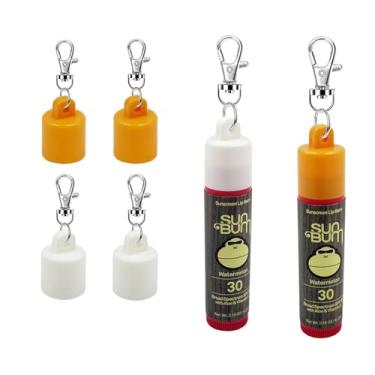Imagem de 【Pacote com 4】Protetor labial com chaveiro, capa de substituição portátil compatível com protetor solar FPS 30 protetor labial 4,3 g, design à prova de vazamento, nunca perca seu brilho labial