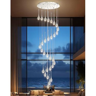 Imagem de Lustre moderno de cristal glamoroso de 30 luzes para teto alto LED regulável luz pendente de teto escadaria entrada sala de estar lustre iluminação prata antiga