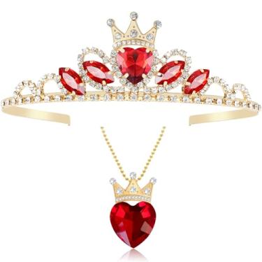 Imagem de Colar de coração vermelho Evie e tiara descendente de 3 rainha de copas, fantasia descendente, coroa de ouro Evie, para meninas e adolescentes, festas de Halloween
