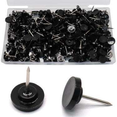 Imagem de Biaungdo 250 peças de pinos planos pretos, tachinhas de polegar de cabeça redonda de plástico para quadro de cortiça, pregos, ganchos decorativos de parede para quadro de avisos, tapeçarias de parede
