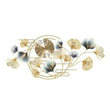 Imagem de CUTPOIY Relógio de parede silencioso Ginkgo folha de metal, design moderno, decoração de interiores, sala de estar, miséria, quarto, relógio de parede digital, B (B)