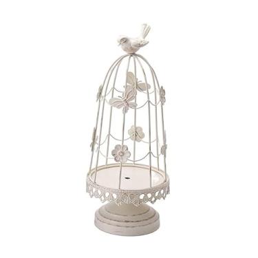 Imagem de Centro de Mesa Castiçal retrô casamento hotel atmosfera decoração ferro forjado gaiola de pássaro castiçal aroma candelabro para Jantar(Branco)