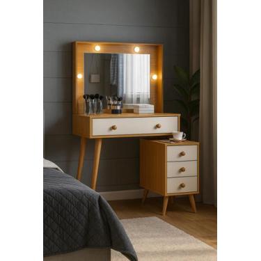 Imagem de Penteadeira Camarim com Espelho Led Gavetas Incluso Banqueta Para Maqu