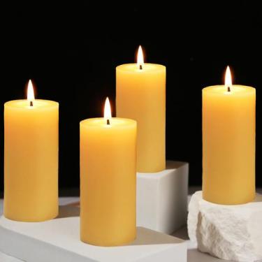 Imagem de Velas de pilar de cera de abelha ginitiri, 4 pacotes de 140 horas de q