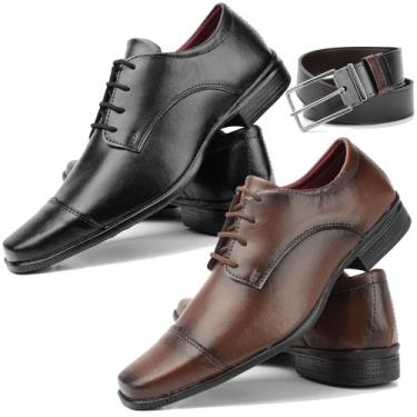 Imagem de kit 2 pares sapato social modelo amarrar + cinto dupla face - Pizzolev