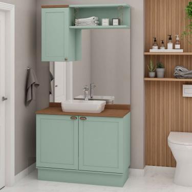 Imagem de Conjunto de Banheiro Modulado 100% Mdf Americano 3 Peças Iluminata Mint/Ébano