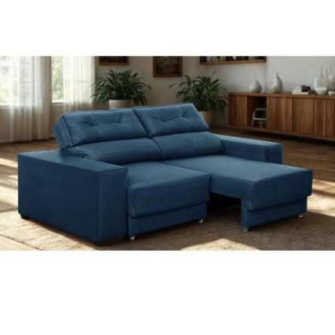 Imagem de Sofá retrátil e reclinável 3 lugares Roma Suede - Mirra Decor, Azul