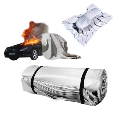 Imagem de Cobertor de incêndio de carro de 6 m x 9 m para veículos elétricos e a gás, cobertor reutilizável de supressão de incêndio de emergência de 1100 °C, cobertores grandes de silicone dupla face seguros