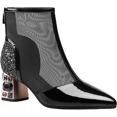 Imagem de Botas femininas de camurça retrô salto baixo cano curto inverno quente pérola botas para uso ao ar livre, Preto, 38 BR