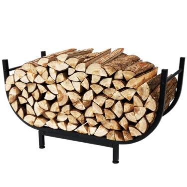 Imagem de NVGSN Rack interno para lenha – rack de lenha de 76 cm ao ar livre, suporte curvo de madeira para lareira, fácil de montar, armazenamento de lenha de metal, à prova de ferrugem e resistente