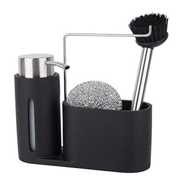 Imagem de Dispensador de sabão líquido para as mãos, dispensador de detergente líquido com suporte de escova, para pia de bancada de cozinha e banheiro, dispensador de sabão de cozinha