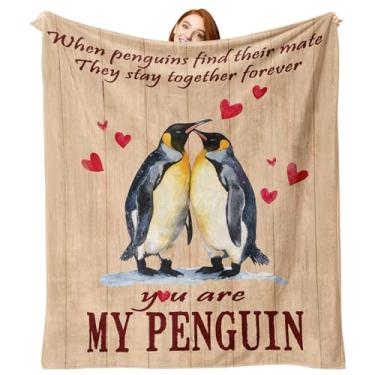 Imagem de Zzkol Cobertor de flanela para Dia dos Namorados You are My Penguin, presente de aniversário de casamento com coração vermelho para mulheres, namorada, esposa, cobertor macio romântico para cama de