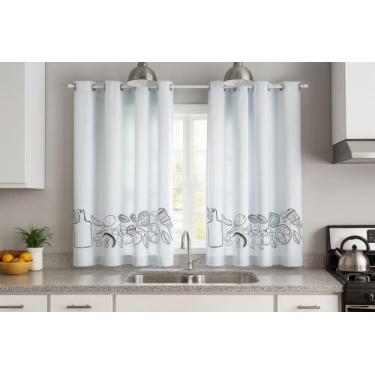 Imagem de Cortina Blackout de Cozinha Estampada 2,20(Larg) X 1,30(Alt) - Branco 