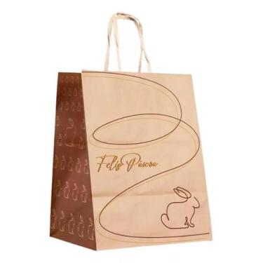 Imagem de Sacola Kraft Natural Coelho Dourado 13,5x8x19cm - Embalagem para Prese