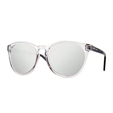 Imagem de Óculos de sol redondos modernos para mulheres e homens, Armação cinza transparente/lente prateada, 55-15-140