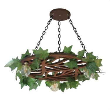 Imagem de Luminária Rústica Costela de Adão Pendente MDF com Bocais E27 e Folhagens Artificiais – Design Natural e Moderno, Corrente de Nylon – Iluminação Decorativa para Sala, Quarto e Área Gourmet (Média)