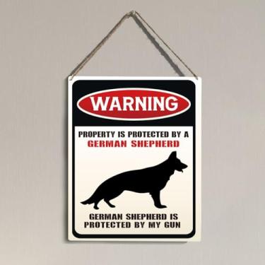 Imagem de Engraçado pastor alemão aviso decoração de parede amantes de cães presentes para mulheres homens amigos vizinhos retro cuidado com cães sinais para cerca casa fazenda jardim quintal varanda casa