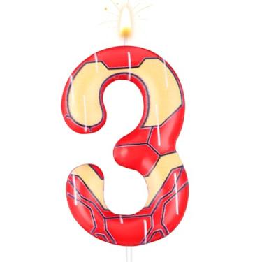 Imagem de Vela número mecha amarelo vermelho, velas mecânicas de aniversário com número temático de desenho animado decoração de topo de bolo com padrão de textura de metal para meninos meninas crianças festa