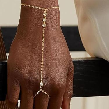 Imagem de Corrente de mão feminina pulseira de mão delicada anel de dedo dourado escravo pulseira de zircão mãos joias presentes coisas modernas 2025 outono moda moda feminina, Medium, Latão, Sem Pedra Preciosa