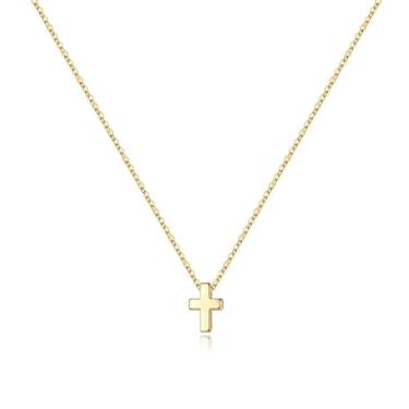 Imagem de M MOOHAM Colar de cruz para mulheres – Colar com pingente de cruz 3D delicado e fofo em camadas, banhado a ouro real 14K, presente para mulheres e meninas, latão banhado a ouro, Sem Pedra Preciosa