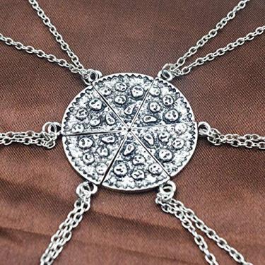Imagem de Best Friend Pizza BFF Colares Antique Silver Color Pizza Fatia Amizade Presente Conjunto de 6 Colares Combinando Quebra-cabeça