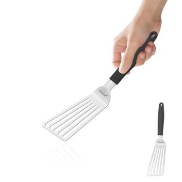 Imagem de Svailse Espátula de peixe de aço inoxidável, espátulas de metal de 28,7 cm para frigideira de ferro fundido, virador de cozinha com alça de silicone para cozinhar, grelhar, virar, ovo, biscoito