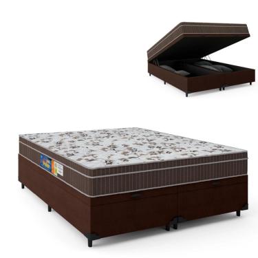 Imagem de Cama Box Casal Queen Baú Colchão Espuma Orthoface Polar 158x198x66cm Marrom - Suporta Até 120kg Por