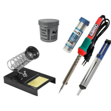 Imagem de Kit Ferro de Solda, Suporte, Sugador, Solda Fio, Pasta 220v 30w