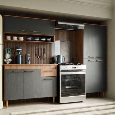 Imagem de Armário De Cozinha Antonella Com 9 Portas E 1 Gaveta Paneleiro Carvalho Grafite - Maxi Do Brasil