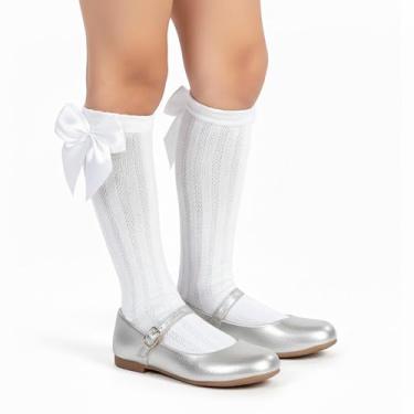 Imagem de Kit Infantil Sapatilha Festa com Meia Alta Branca Laço Cetim Sapato Boneca Elegante para Meninas (Prata, BR, Criança de 4 a 8 anos, Numérico, 25)