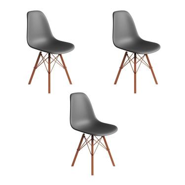 Imagem de Conjunto 3 Cadeiras Eames Estilo Moderno Em Ferro Cobre Com Assento Cinza