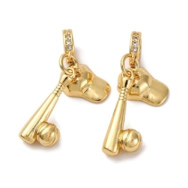 Imagem de DanLingJewelry Pingentes com pingente europeu de bola de taco de beisebol, zircônia, 10 peças, cor dourada, em latão, dourado, para fazer joias