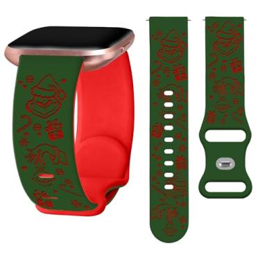 Imagem de Watbro Pulseira gravada de Natal compatível com Fitbit Versa/Lite/Fitbit Versa 2 para mulheres e homens, pulseira com gravação de boneco de neve fofo de silicone macio