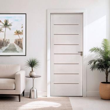 Imagem de Kit Porta de Madeira 215x66cm Batente 14cm com Guarnição Cristal Primer Uniportas