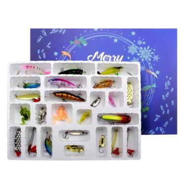 Imagem de Kit de iscas de pesca, 24 grades com contagem regressiva de Natal, calendário de pesca, iscas festivas, presente para homens