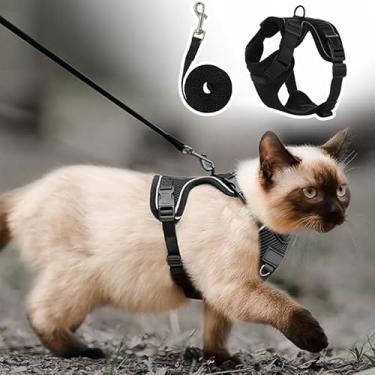Imagem de Peitoral e coleira ajustável em quatro direções para gatos – preto, tamanho PP – Design respirável e seguro antifuga para caminhadas confortáveis