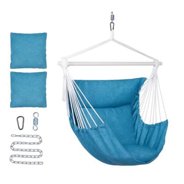 Imagem de Backyard Expressions cadeira suspensa com almofadas e kit de pendurar – capacidade de 136 kg, tecido de mistura de algodão, para uso interno/externo – inclui corrente, ganchos e mola – 5 cores
