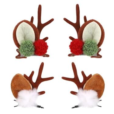 Imagem de 2un Grampos Cabelo de Chifres Rena, Grampos Cabelo Fofos Natal para Mulheres Inverno Natal Halloween Cosplay Acessório Fantasia(Estilo Pompom)
