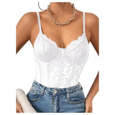 Imagem de Bodysuit Milumia, espartilho feminino de renda floral de malha transpa